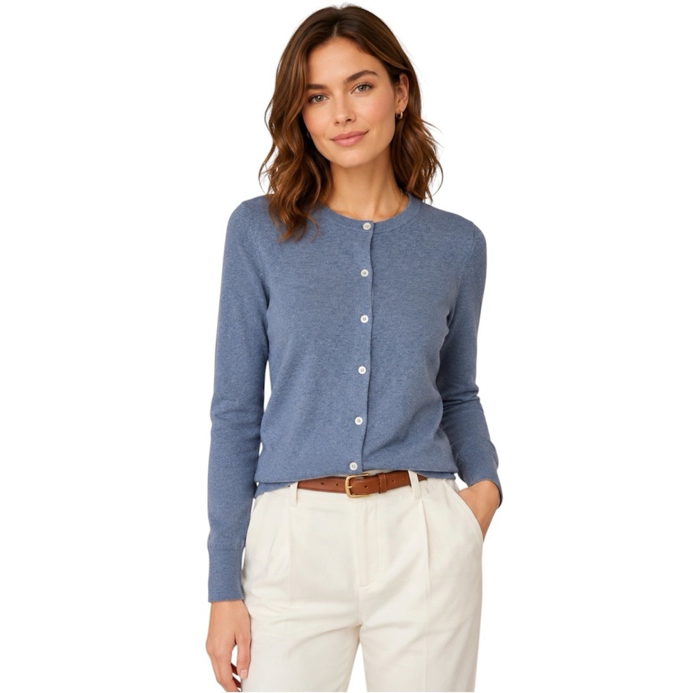 Ann Mashburn Merino Cashmere Blend Blue Button Front Cardigan Sweater Sz M